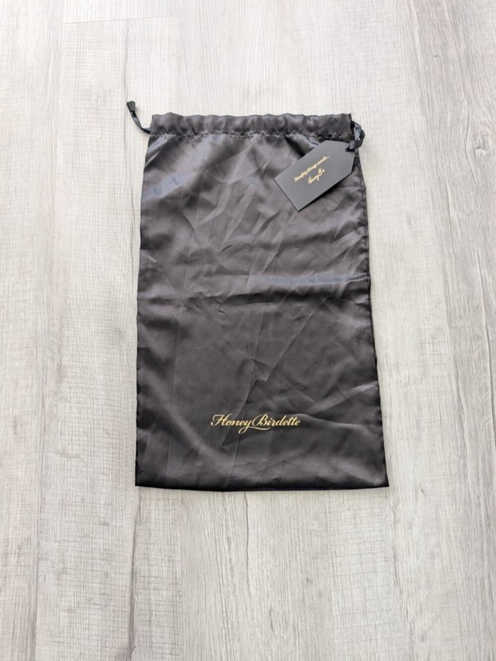 Honey Birdette Large Black Satin Drawstring Dust Bag Travel Pouch NWT 12"x 20.5"